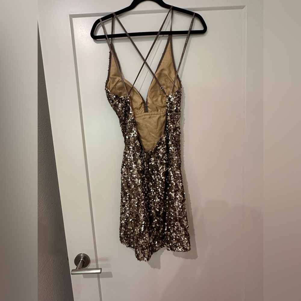 SCALA Gold Sequin Spaghetti Strap Mini Dress - Picture 3 of 5